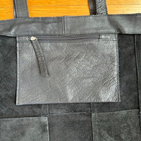 Anthropologie Day & Mood Heather Tote Bag Black Pebbled Leather Silver Hardware - Picture 8 of 10